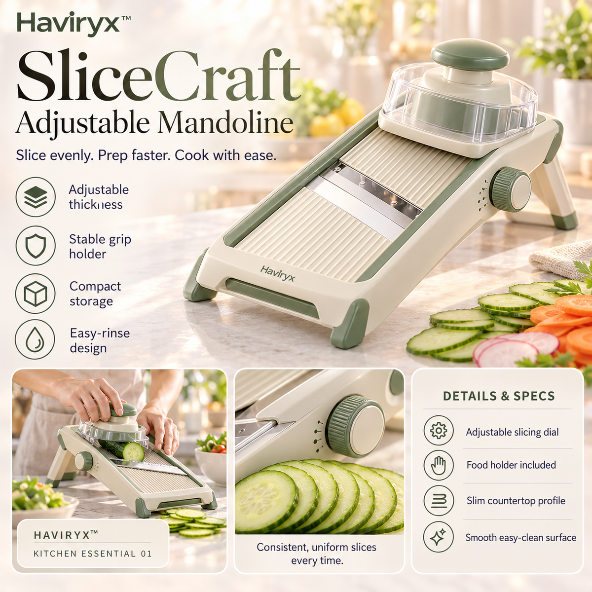Haviryx™ SliceCraft Adjustable Mandoline