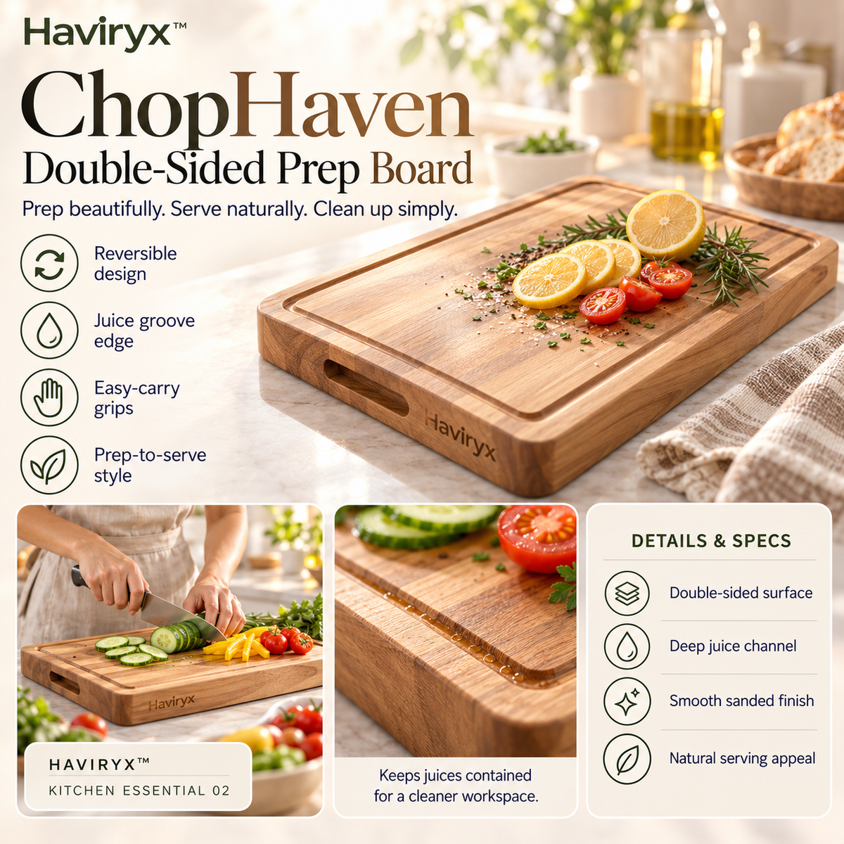 Haviryx™ ChopHaven Double-Sided Prep Board