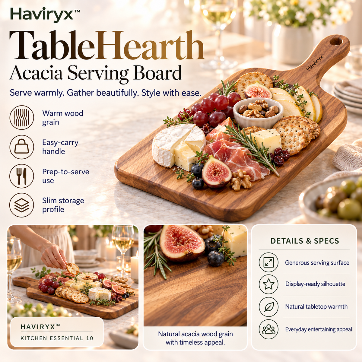 Haviryx™ TableHearth Acacia Serving Board