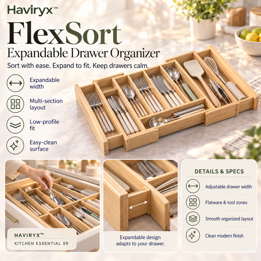 Haviryx™ FlexSort Expandable Drawer Organizer