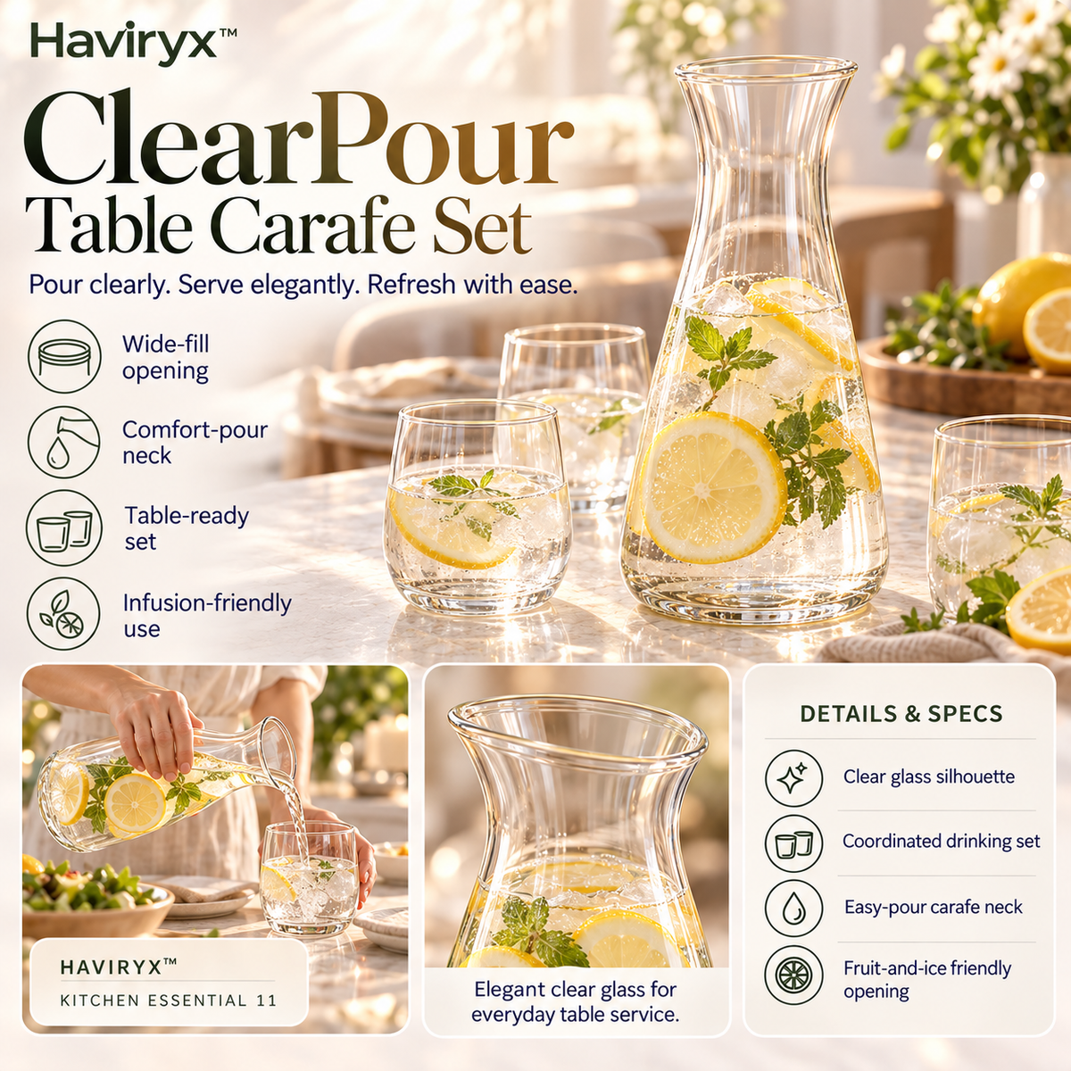 Haviryx™ ClearPour Table Carafe Set