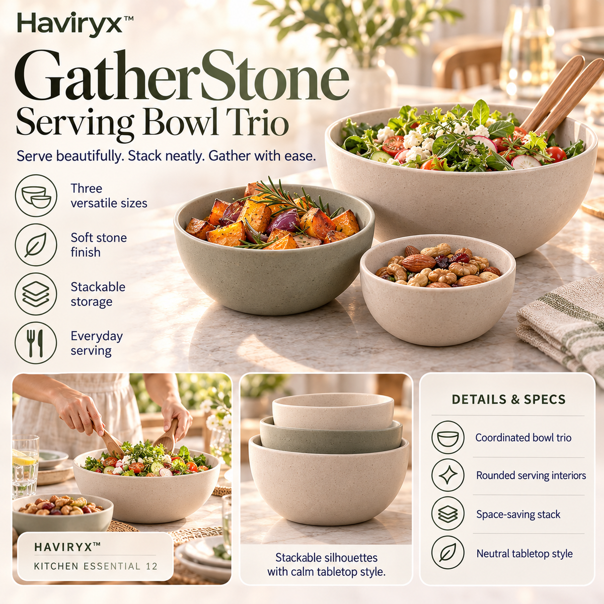 Haviryx™ GatherStone Serving Bowl Trio