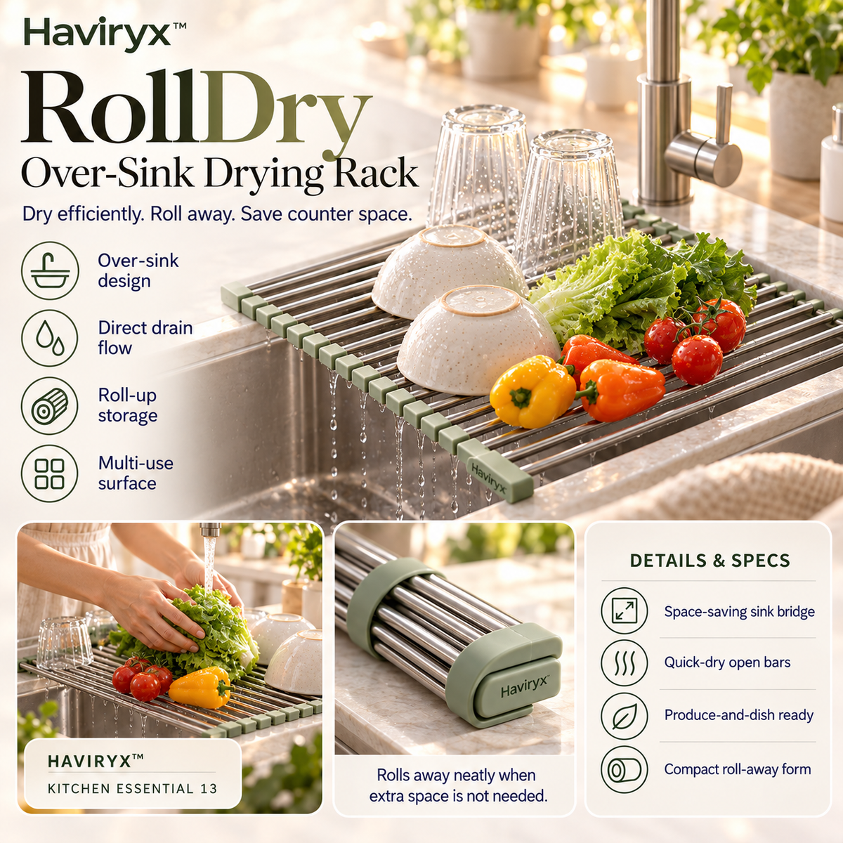 Haviryx™ RollDry Over-Sink Drying Rack
