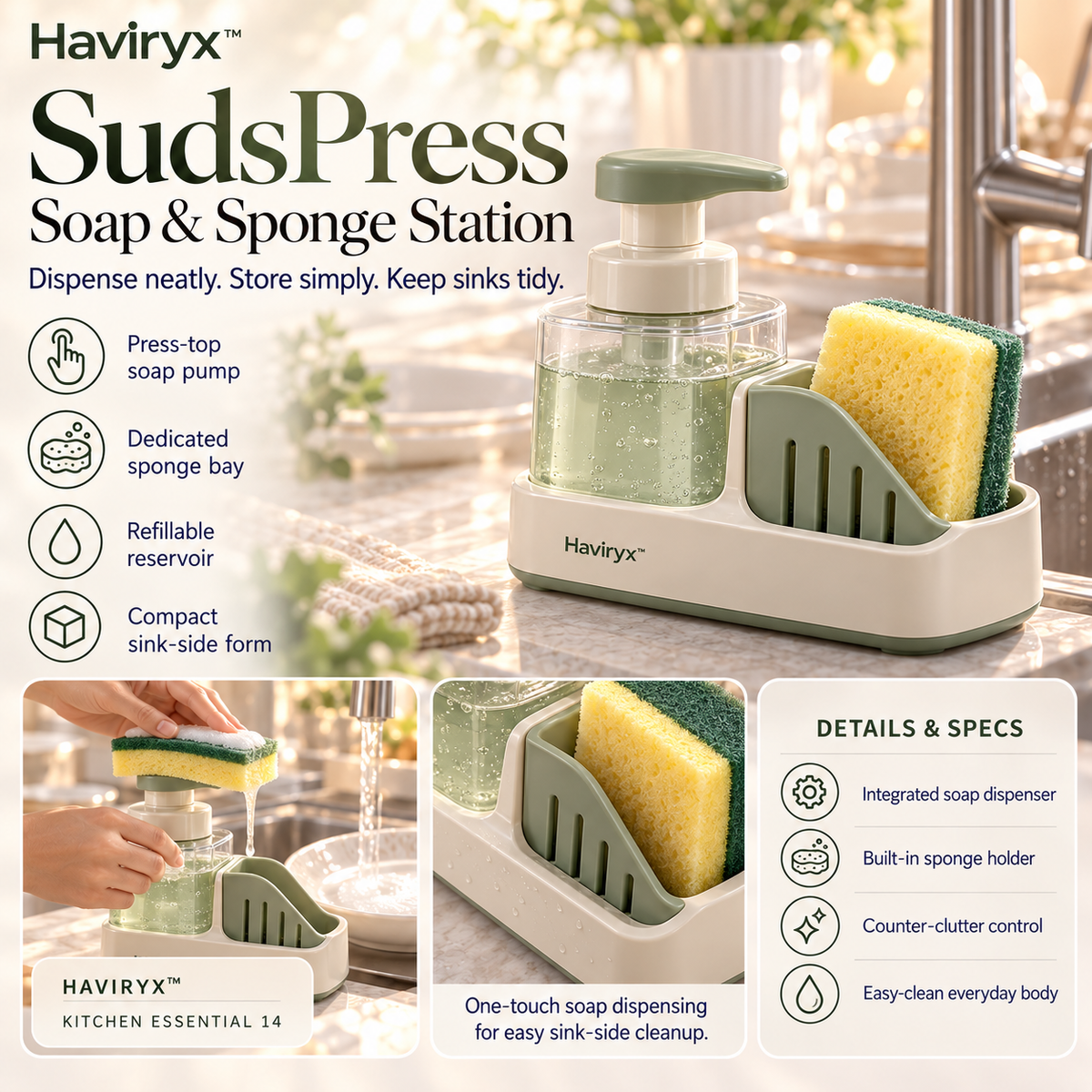 Haviryx™ SudsPress Soap & Sponge Station
